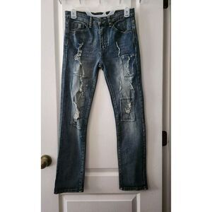 ENCRYPTED Boy Slim Fit Blue Jeans Pants Pockets Stretch Distressed ‎ Size 16